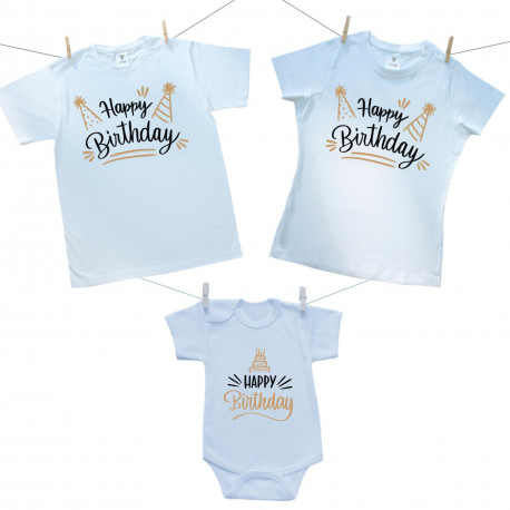 Set famiglia (body a maniche corte) Happy birthday