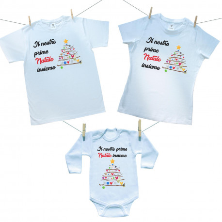 Set famiglia (body a maniche lunghe) Il nostro primo Natale insieme