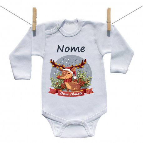 Body Buon Natale Con renna e nome del bambino