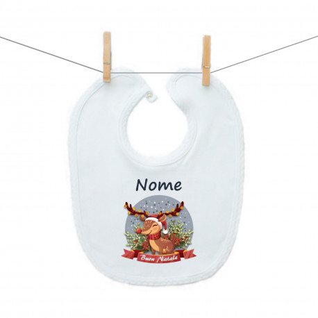 Bavaglino Buon Natale Con renna e nome del bambino