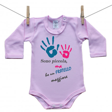 Body rosa a maniche lunghe Ho un fratello più grande - bambina