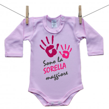 Body rosa a maniche lunghe Io sono la sorella maggiore