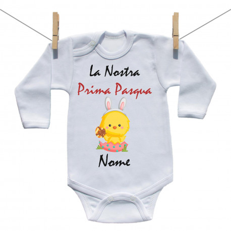 Body a maniche lunghe La Nostra Prima Pasqua con nome - Bimba