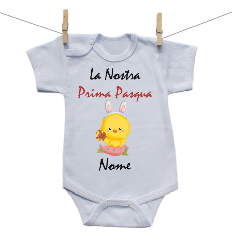 Body a maniche corte La Nostra Prima Pasqua con nome - Bimba