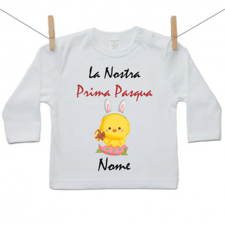 Maglietta a maniche lunghe La Nostra Prima Pasqua con nome - Bimba