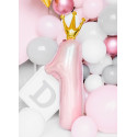 Palloncino Foil Numero 1, 37x100cm, rosa chiaro con corona