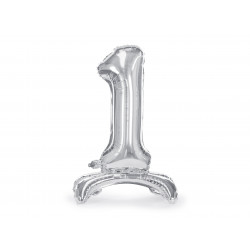 Palloncino foil autoportante Numero 1 70cm, argento