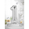 Palloncino foil autoportante Numero 1 70cm, argento