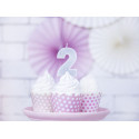 Candela di compleanno Numero 2, argento, 7cm
