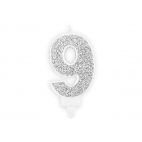 Candela di compleanno Numero 9, argento, 7cm