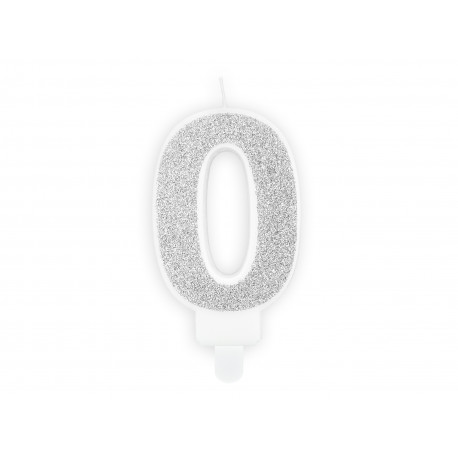 Candela di compleanno Numero 0, argento, 7cm