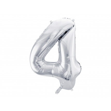 Palloncino Foil Numero 4, 86cm, argento Palloncino Foil Numero 4, 86cm, argento