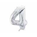 Palloncino Foil Numero 4, 86cm, argento