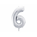 Palloncino Foil Numero 6, 86cm, argento