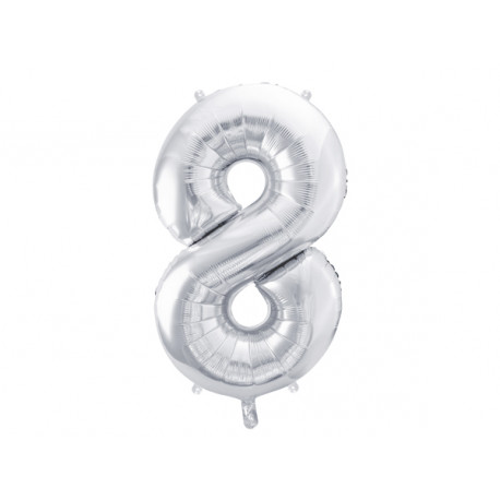 Palloncino Foil Numero 8, 86cm, argento