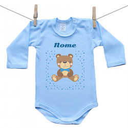 Body blu a maniche lunghe con orsacchiotto per bimbo