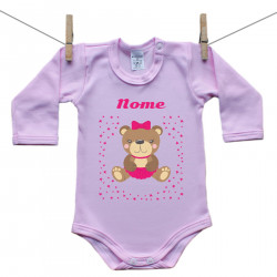 Body rosa a maniche lunghe con orsacchiotto per bimba