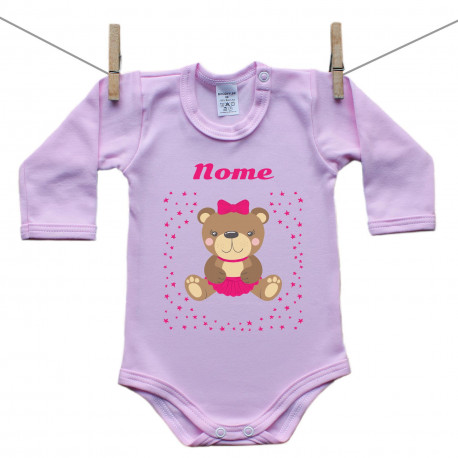 Body rosa a maniche lunghe con orsacchiotto per bimba Body rosa a maniche lunghe con orsacchiotto per bimba