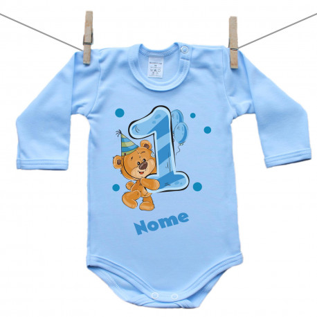 Body blu a maniche lunghe Ho 1 anno con orsacchiotto per bimbo