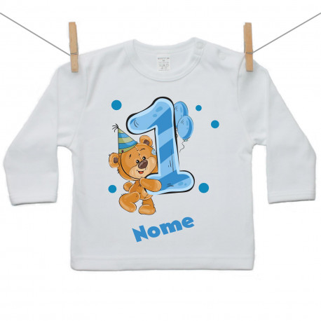 Maglietta a maniche lunghe Ho 1 anno con orsacchiotto per bimbo