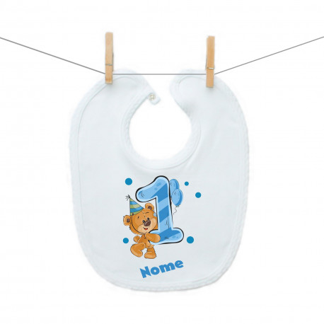 Bavaglino Ho 1 anno con orsacchiotto per bimbo Bavaglino Ho 1 anno con orsacchiotto per bimbo
