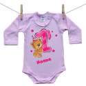 Body rosa a maniche lunghe Ho 1 anno con orsacchiotto per bimba