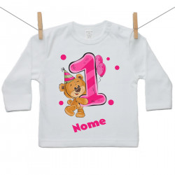 Maglietta a maniche lunghe Ho 1 anno con orsacchiotto per bimba
