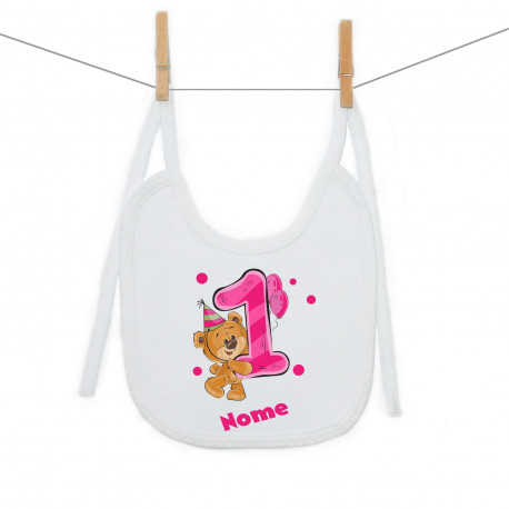 Bavaglino Ho 1 anno con orsacchiotto per bimba Bavaglino Ho 1 anno con orsacchiotto per bimba
