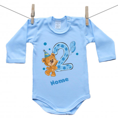 Body blu a maniche lunghe Ho 2 anni con orsacchiotto per bimbo