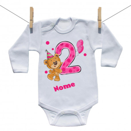 Body a maniche lunghe Ho 2 anni con orsacchiotto per bimba