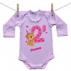 Body rosa a maniche lunghe Ho 2 anni con orsacchiotto per bimba