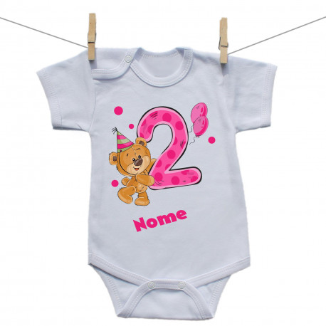 Body a maniche corte Ho 2 anni con orsacchiotto per bimba