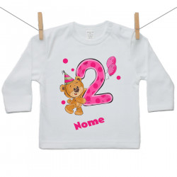 Maglietta a maniche lunghe Ho 2 anni con orsacchiotto per bimba