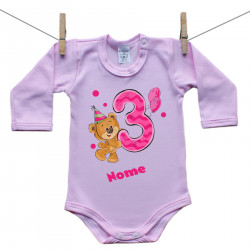 Body rosa a maniche lunghe Ho 3 anni con orsacchiotto per bimba