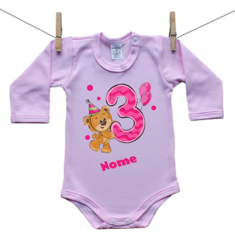 Body rosa a maniche lunghe Ho 3 anni con orsacchiotto per bimba
