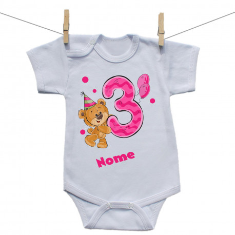 Body a maniche corte Ho 3 anni con orsacchiotto per bimba