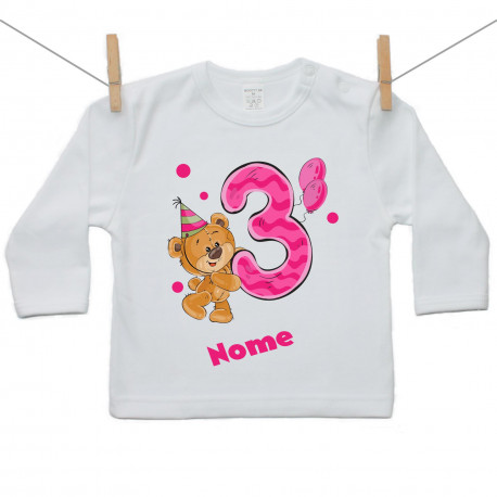 Maglietta a maniche lunghe Ho 3 anni con orsacchiotto per bimba Maglietta a maniche lunghe Ho 3 anni con orsacchiotto per bimba