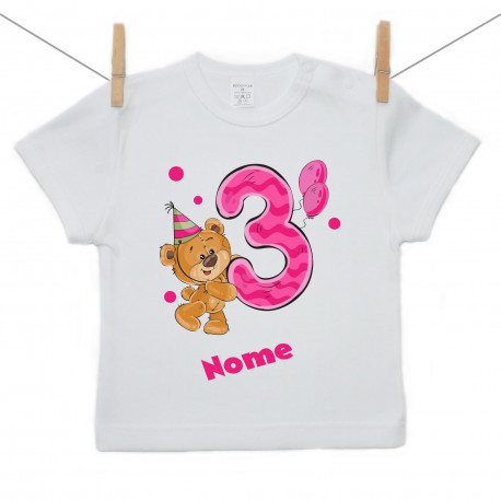 Maglietta a maniche corte Ho 3 anni con orsacchiotto per bimba