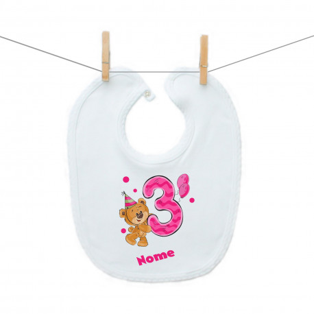 Bavaglino Ho 3 anni con orsacchiotto per bimba Bavaglino Ho 3 anni con orsacchiotto per bimba