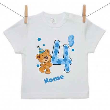 Maglietta a maniche corte Ho 4 anni con orsacchiotto per bimbo