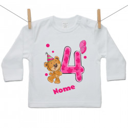 Maglietta a maniche lunghe Ho 4 anni con orsacchiotto per bimba