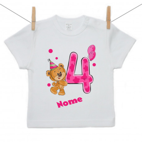 Maglietta a maniche corte Ho 4 anni con orsacchiotto per bimba