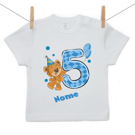 Maglietta a maniche corte Ho 5 anni con orsacchiotto per bimbo