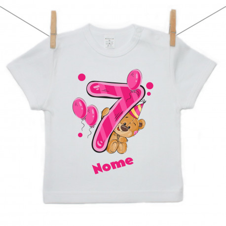 Maglietta a maniche corte Ho 7 anni con orsacchiotto per bimba