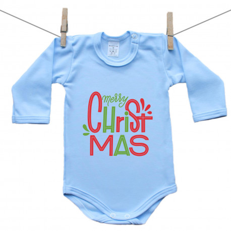 Body blu a maniche lunghe Merry Christmas Body blu a maniche lunghe Merry Christmas