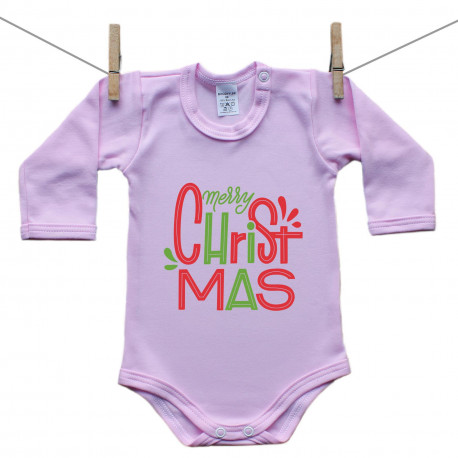 Body rosa a maniche lunghe Merry Christmas Body rosa a maniche lunghe Merry Christmas